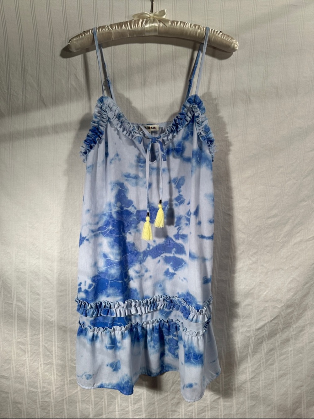 Light Blue Tie-Dye Women’s Swim Coverup with Tassel Detail